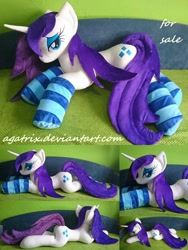 Size: 1280x1698 | Tagged: safe, artist:agatrix, imported from derpibooru, rarity, bedroom eyes, butt, clothes, irl, life size, photo, plot, plushie, prone, socks, solo, striped socks, wet, wet mane, wet mane rarity