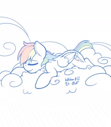 Size: 1791x2048 | Tagged: safe, artist:ratofdrawn, imported from derpibooru, rainbow dash, cloud, female, inktober, nap, simple background, solo