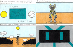 Size: 3384x2168 | Tagged: safe, artist:eternaljonathan, imported from derpibooru, oc, oc only, oc:metal, oc:nemo, comic:a new twist, comic, crying, desert, flashback, foal, guardian, hope, metal, moon, sun, teleportation, traditional art, wasteland