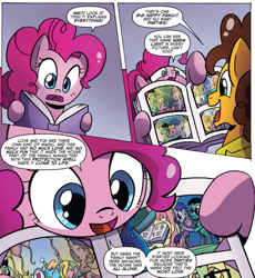 Size: 1013x1103 | Tagged: safe, artist:agnesgarbowska, idw, imported from derpibooru, cheese sandwich, magical miasmo, pinkie pie, earth pony, pony, spoiler:comic, spoiler:comicff34, comic, female, male, mare, official comic, purple background, simple background, stallion