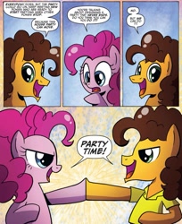 Size: 1103x1355 | Tagged: safe, artist:agnesgarbowska, idw, imported from derpibooru, cheese sandwich, pinkie pie, earth pony, pony, spoiler:comic, spoiler:comicff34, hoofbump