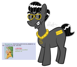 Size: 2350x2053 | Tagged: safe, artist:fluffymystic, artist:lolwutburger, imported from derpibooru, oc, oc only, 4chan, 4chan screencap, bobby hill, gritted teeth, jewelry, necklace, ponified, simple background, sunglasses, the nutshack, tito dick, tito dick dickman baby, white background, why