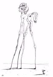 Size: 4836x6987 | Tagged: safe, artist:sigridmarialer, imported from derpibooru, florina tart, absurd resolution, angel, apple family member, desert, mecha, monochrome, salvador dalí, style emulation, surreal, traditional art