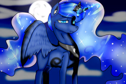 Size: 1800x1200 | Tagged: safe, artist:crazysurprise, imported from derpibooru, princess luna, female, moon, nightmare forces, possession, solo