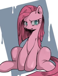 Size: 448x584 | Tagged: dead source, safe, artist:semi-kon, imported from derpibooru, pinkamena diane pie, pinkie pie, earth pony, pony, abstract background, female, looking at you, solo, wavy mouth