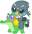 Size: 811x867 | Tagged: safe, artist:red4567, imported from derpibooru, gabby, gummy, griffon, the fault in our cutie marks, baby, chick, chickub, cub, cute, gabby riding gummy, gabbybetes, griffons riding gators, pacifier, red4567 is trying to murder us, riding, weapons-grade cute, younger