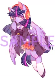 Size: 1024x1444 | Tagged: safe, artist:fishnoel, imported from derpibooru, twilight sparkle, alicorn, pony, book, chest fluff, clothes, coat, cute, earmuffs, female, jacket, pleated skirt, school uniform, shirt, shoes, simple background, skirt, socks, solo, twilight sparkle (alicorn), watermark