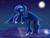 Size: 4000x3000 | Tagged: safe, artist:xeirla, imported from derpibooru, princess luna, female, flying, mare in the moon, moon, reflection, solo, stars, water