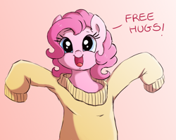 Size: 1500x1200 | Tagged: safe, artist:buttersprinkle, imported from derpibooru, pinkie pie, pony, buttersprinkle is trying to murder us, clothes, cute, diapinkes, female, free hugs, mare, oversized clothes, simple background, solo, sweater