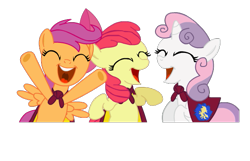 Size: 571x368 | Tagged: safe, artist:darktailsko, imported from derpibooru, apple bloom, scootaloo, sweetie belle, oc, pegasus, pony, unicorn, apple bloom's bow, bipedal, bow, cape, clothes, cutie mark crusaders, eyes closed, fan game, female, hair bow, hasbro, open mouth, rpg maker, rpg maker vx ace, simple background, the hub, the town that feared nightfall, transparent background, trio, trio female, vx ace