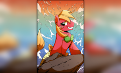 Size: 800x480 | Tagged: safe, artist:ponygoddess, imported from derpibooru, big macintosh, mermaid, merman, merpony, equestria daily, crossdressing, male, reference, smiling, species swap, the little mermaid, water, wave