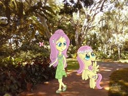 Size: 2048x1532 | Tagged: safe, artist:newportmuse, imported from derpibooru, fluttershy, equestria girls, duo, equestria girls in real life, floral head wreath, hawaii, haywaii, human ponidox, irl, photo, ponies in real life, sandals, self ponidox