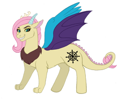 Size: 1024x800 | Tagged: safe, artist:cascayd, imported from derpibooru, oc, oc only, oc:bedlam, hybrid, kindverse, interspecies offspring, offspring, parent:discord, parent:fluttershy, parents:discoshy, simple background, solo, transparent background