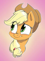 Size: 1761x2392 | Tagged: safe, artist:dilarus, deleted from derpibooru, imported from derpibooru, applejack, blushing, bust, portrait, solo