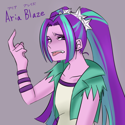 Size: 1000x1000 | Tagged: safe, artist:raika0306, imported from derpibooru, aria blaze, equestria girls, rainbow rocks, female, fuck you, solo, tongue out, vulgar