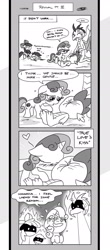 Size: 1024x2329 | Tagged: safe, artist:loreto-arts, imported from derpibooru, apple bloom, princess ember, scootaloo, spike, sweetie belle, dragon, pony, unicorn, comic:friendship is innuendo, black and white, cheek kiss, comic, cross-popping veins, cutie mark, cutie mark crusaders, emberspike, female, filly, foal, grayscale, impacted face, instinctive terror, it was at this moment that she knew she fucked up, jealous, killing intent, kissing, male, monochrome, murderous intent, scootaspike, shipping, spike gets all the mares, spikebelle, spikebloom, straight, the cmc's cutie marks, this will end in pain and/or tears