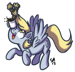 Size: 465x447 | Tagged: safe, artist:serenamidori, imported from derpibooru, derpy hooves, pegasus, pony, balancing, coffee, coffee mug, female, food, mare, muffin, ponies balancing stuff on their nose, simple background, solo, white background