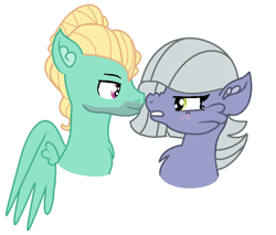 Size: 856x728 | Tagged: safe, artist:moonrockcz, imported from derpibooru, limestone pie, zephyr breeze, pegasus, pony, blushing, bust, chest fluff, crack shipping, duo, ear fluff, female, limetsun pie, looking at each other, male, mare, nose wrinkle, shipping, simple background, stallion, straight, tsundere, white background, zephyrstone