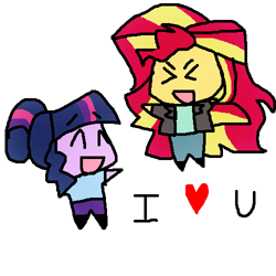 Size: 500x500 | Tagged: safe, artist:little-tweenframes, deleted from derpibooru, imported from derpibooru, sci-twi, sunset shimmer, twilight sparkle, series:sciset diary, equestria girls, cute, female, lesbian, scitwishimmer, shipping, sunsetsparkle