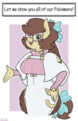 Size: 640x1000 | Tagged: safe, artist:siden, imported from derpibooru, oc, oc only, oc:sweet molasses, anthro, bow, hair bow, pokémon, solo, tail bow, wicke
