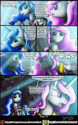 Size: 1024x1639 | Tagged: safe, artist:bonaxor, imported from derpibooru, princess celestia, princess luna, pony, comic:corruption, comic, crystal heart, magic, yelling