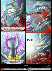 Size: 1200x1628 | Tagged: safe, artist:bonaxor, imported from derpibooru, king sombra, princess celestia, pony, comic:corruption, comic, drool, glowing horn, magic, sharp teeth, teeth, tentacles, true form