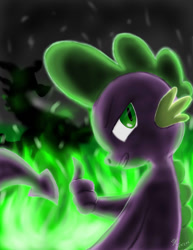 Size: 800x1035 | Tagged: safe, artist:masterkitsune, imported from derpibooru, spike, fire, male, solo, thumbs up