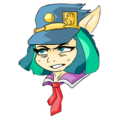 Size: 600x600 | Tagged: safe, artist:jodi sli, imported from derpibooru, coco pommel, bust, digital art, female, hat, jojo's bizarre adventure, jotaro kujo, portrait, reference, simple background, solo, style emulation, white background