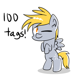 Size: 2000x2000 | Tagged: safe, artist:saveraedae, imported from derpibooru, crackle pop, pegasus, pony, derpibooru, the cart before the ponies, bipedal, celebration, chibi, colt, cute, disproportional anatomy, ear fluff, male, meta, milestone, one eye closed, rearing, shading, simple background, solo, tags, text, transparent background