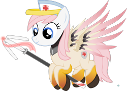 Size: 2300x1660 | Tagged: safe, artist:arifproject, imported from derpibooru, nurse redheart, pony, female, flying, mercy, overwatch, simple background, solo, transparent background, vector