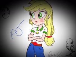 Size: 1280x960 | Tagged: safe, imported from derpibooru, applejack, equestria girls, legend of everfree, drawing, female, hatless, missing accessory, solo