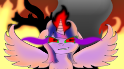 Size: 1452x812 | Tagged: safe, artist:ressurectednightmare, imported from derpibooru, twilight sparkle, alicorn, pony, angry, corrupted, corrupted twilight sparkle, crying, dark magic, evil twilight, female, fire, magic, solo, sombra eyes, twilight sparkle (alicorn)