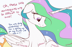 Size: 2000x1300 | Tagged: safe, artist:raps, imported from derpibooru, part of a set, princess celestia, princess luna, pony, comic:big celly, big-pon, dialogue, dream, female, giant pony, giantlestia, macro, solo