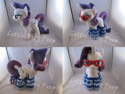 Size: 1597x1199 | Tagged: safe, artist:little-broy-peep, imported from derpibooru, rarity, clothes, glasses, irl, photo, plushie, socks, solo, striped socks