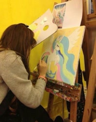 Size: 475x599 | Tagged: safe, artist:angelababy, artist:br0ny, imported from derpibooru, princess celestia, human, irl, painting, photo, traditional art