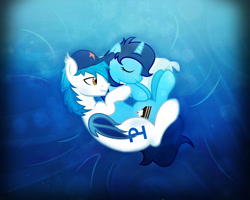 Size: 1334x1067 | Tagged: safe, artist:rish--loo, imported from derpibooru, oc, oc only, oc:moonshot, oc:sweet cakes, bat pony, pony, cuddling, eyes closed, pillow, simple background, sleeping, snuggling, spooning, sweetshot