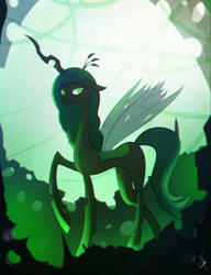 Size: 1661x2160 | Tagged: safe, artist:zidanemina, imported from derpibooru, queen chrysalis, changeling, changeling queen, crown, female, jewelry, looking at you, raised hoof, regalia, solo