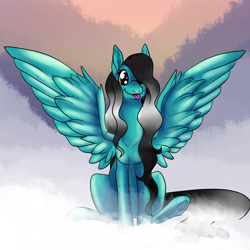 Size: 1024x1024 | Tagged: safe, artist:brainiac, imported from derpibooru, oc, oc only, pegasus, pony, bust, female, full body, mare, portrait, sitting, solo, spread wings, underhoof