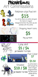 Size: 1000x2000 | Tagged: safe, artist:phonicb∞m, imported from derpibooru, big macintosh, dj pon-3, fire streak, fluttershy, lightning streak, misty fly, octavia melody, princess luna, rainbow dash, soarin', trixie, vinyl scratch, oc, pony, unicorn, chibi, colored, comic, commission info, digital art, female, fluttermac, lesbian, lineart, male, pixel art, pokémon, rom hack, scratchtavia, shipping, soarindash, sprite, straight, traditional art