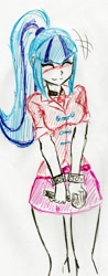 Size: 969x2475 | Tagged: safe, artist:elgatosabio, imported from derpibooru, sonata dusk, equestria girls, :3, blushing, eyes closed, female, microphone, simple background, solo, traditional art