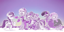 Size: 4000x2000 | Tagged: safe, artist:dilarus, deleted from derpibooru, imported from derpibooru, applejack, fluttershy, pinkie pie, rainbow dash, rarity, twilight sparkle, earth pony, pegasus, pony, unicorn, meet-the-pones, suited for success, abuse, box, cardboard box, clothes, cowboy hat, cute, dress, eyes closed, female, floppy ears, flutterbuse, frown, gala dress, glasses, grin, group, happy, hat, horseshoes, laurel wreath, looking back, looking down, mane six, mare, measuring tape, one of these things is not like the others, open mouth, raised hoof, raised leg, rearing, sad, saddle, shoes, smiling, stetson, tack, unicorn twilight, wide eyes