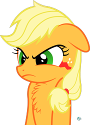 Size: 1800x2505 | Tagged: safe, artist:arifproject, imported from derpibooru, applejack, monster pony, original species, tatzlpony, angry, arif's angry pone, chest fluff, ears back, female, floppy ears, frown, glare, simple background, solo, species swap, tatzljack, transparent background, vector