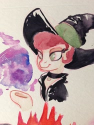 Size: 2448x3264 | Tagged: safe, artist:whale, imported from derpibooru, oc, oc only, oc:seedling, halloween, hat, solo, traditional art, watercolor painting, witch, witch hat