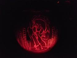 Size: 2000x1500 | Tagged: safe, artist:davinciwolf, imported from derpibooru, dj pon-3, vinyl scratch, female, headphones, jack-o-lantern, pumpkin, solo, turntable