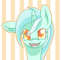 Size: 1047x1026 | Tagged: safe, artist:sintakhra, imported from derpibooru, lyra heartstrings, pony, unicorn, abstract background, bust, colored pupils, female, filly, floppy ears, looking at you, open mouth, portrait, smiling, solo