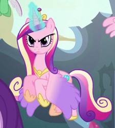 Size: 309x343 | Tagged: safe, imported from derpibooru, screencap, princess cadance, princess flurry heart, starlight glimmer, alicorn, changedling, changeling, pony, to where and back again, angry, colored wings, cropped, female, flying, gradient wings, magic, mare, solo focus