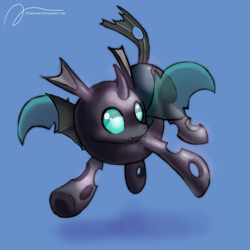 Size: 1600x1600 | Tagged: safe, artist:strangemoose, imported from derpibooru, thorax, changeling, cute, flying, male, silly, smiling, solo