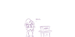 Size: 1280x640 | Tagged: safe, artist:dilarus, deleted from derpibooru, imported from derpibooru, carrot top, golden harvest, comic:box of funk, meet-the-pones, box, dialogue, looking at you, monochrome, open mouth, simple background, solo, white background