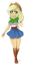 Size: 492x1116 | Tagged: safe, artist:skrilby, imported from derpibooru, applejack, equestria girls, beautiful, boots, clothes, cowboy boots, cowboy hat, cowgirl, cute, denim skirt, female, freckles, hat, jackabetes, simple background, skirt, solo, stetson, thighs, transparent background