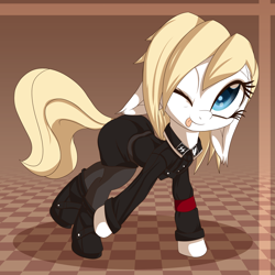 Size: 3840x3840 | Tagged: dead source, safe, artist:an-m, imported from derpibooru, oc, oc only, oc:aryanne, earth pony, pony, armband, blue eye, boots, clothes, cute, ear fluff, female, germany, looking up, mare, military, nazi, one eye closed, pony oc, pose, schutzstaffel, shirt, solo, tongue out, uniform, waffen-ss, wink